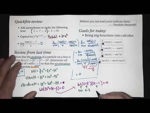 Derivative of trigonometric functions (Calc 1; Lecture 1-10; Fall 26)