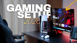 Complete PS5 Gaming Setup Tour 2026 featuring ASUS ROG XG32UCWG and Secretlab Desk