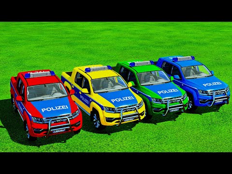 VOLKSWAGEN police with man trucks and transporting dacia logan police cars