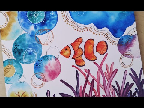 Clownfish and Sea anemones - abstract sea theme watercolor painting- Using Watercolor Block