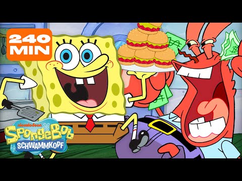 SpongeBob | 4 STUNDEN in der Krossen Krabbe 🍔 | SpongeBob Schwammkopf