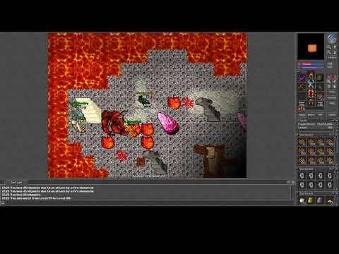 2005 Tibia Furora Mestor Rhu get 100 lvl as a first on server and almost died - demons suprise