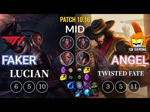 T1 Faker Lucian vs SN Angel Twisted Fate Mid - KR Patch 10.16