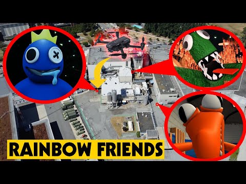 DRONE CATCHES BLUE GREEN AND ORANGE FROM RAINBOW FRIENDS AT THE RAINBOW FRIENDS HIDE OUT