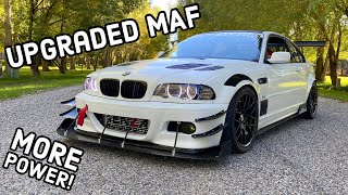 Boosted E46 custom MAF - PMAS upgraded mass air flow sensor DIY install on track build BMW 330ci