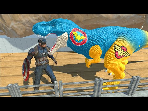 CAPTAIN AMERICA VS SUPER T-REX DEATH RUN - Animal Revolt Battle Simulator