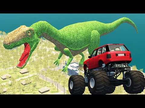 Beamng Drive - Jumping nearby the jaw Tyrannosaurus Rex (crash car after flight)