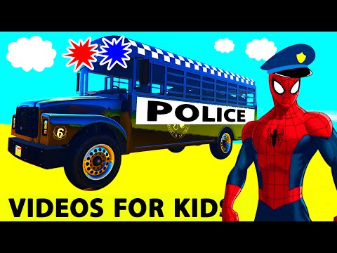 Policeman Spiderman Cartoon on POLICE BUS and CARS for Kids and Children's Nursery Rhymes Songs Video