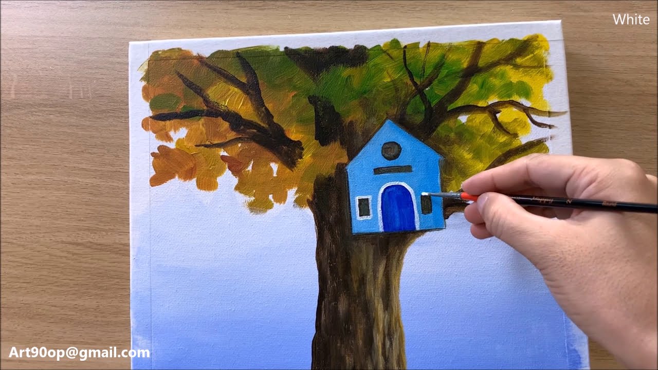 acrylic painting of a house on a tree tutorials by acrylic painting techniques