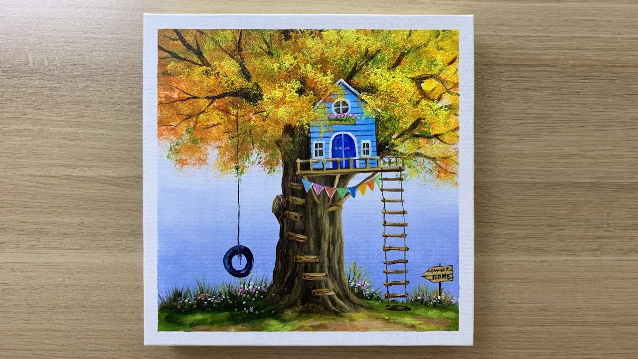 acrylic painting of a house on a tree tutorials by acrylic painting techniques