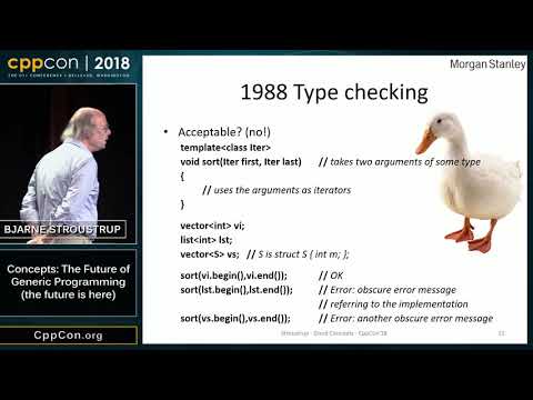 CppCon 2018: Bjarne Stroustrup “Concepts: The Future of Generic Programming (the future is here)”