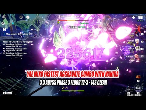 Yae Miko Fastest Aggravate Rotation Combo with Nahida - 3.3 Abyss Phase 3 12-3 - 14s Clear