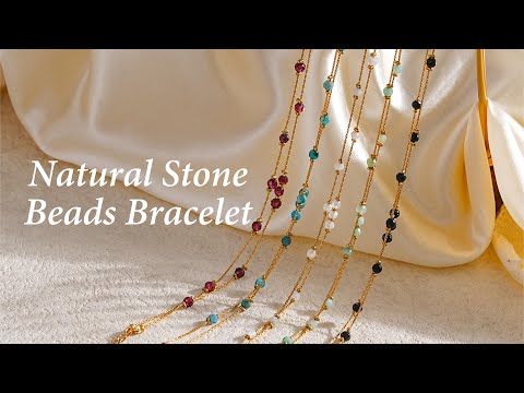 Delicate Double Layer Natural Stone Beads Bracelet in 18K Gold Plated