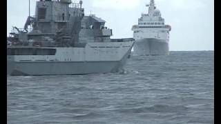 Cruise Ship Black Watch and HMS Mersey meet at the mouth of the Tyne in poor weather 28th June 2014