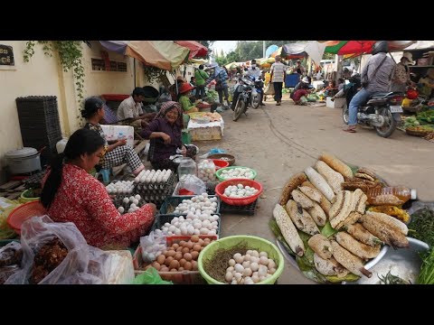 Countryside Food Market Scene @Oudung - Walk Around Street Food at Phsa Oudung in Morning