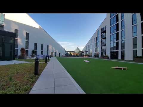 The courtyard and pool deck at Bucktown's new Triangle Square apartments