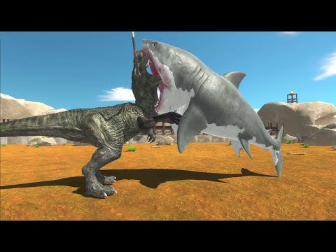 MEGA BATTLES! MUTANT MEGALODON VS T-REX. Who Survives? Animal Revolt Battle Simulator | ARBS