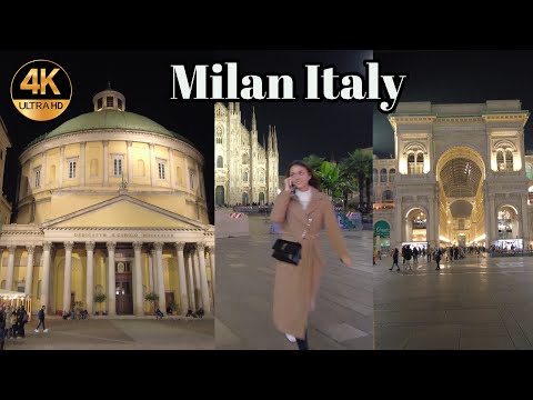 Milan Italy Downtown Walking Tour ⁴ᴷ 🇮🇹 Night Walk Ultra  60fps