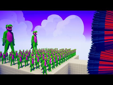 100x GREEN T-REX + 2x GIANT GREEN T-REX vs 1x EVERY GOD - Totally Accurate Battle Simulator TABS