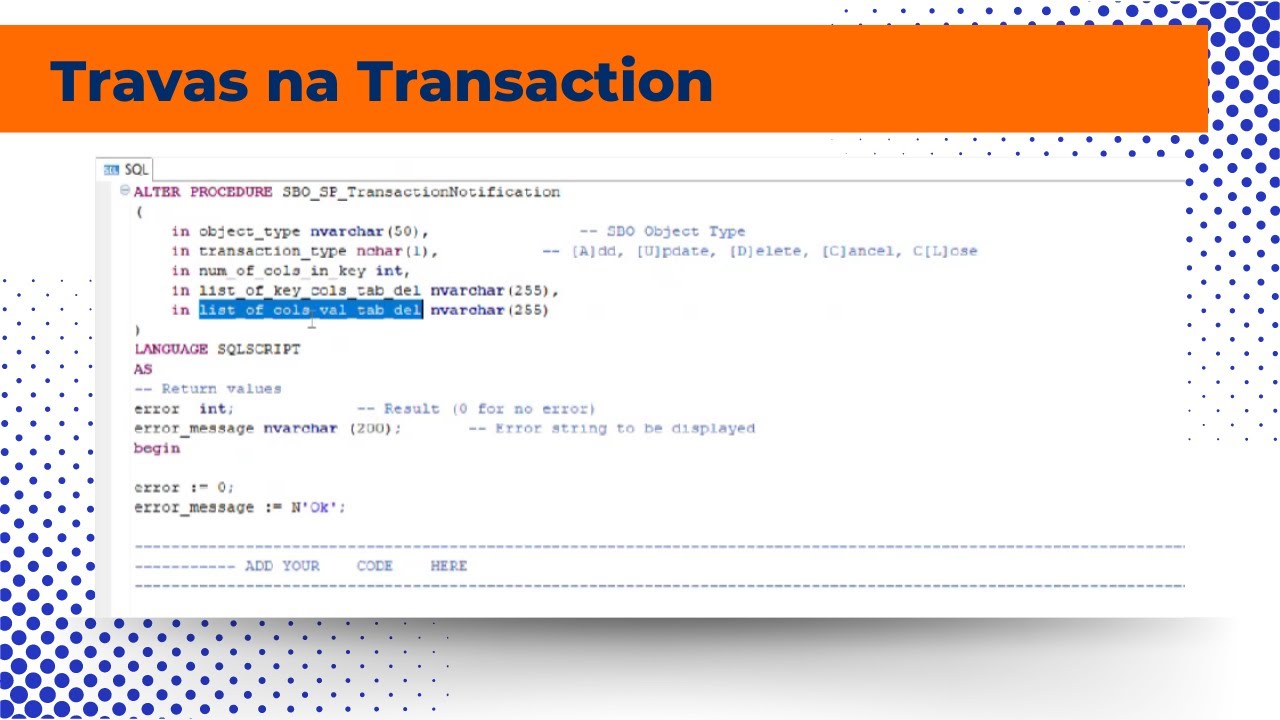 Travas na Transaction Notification - Sap Business One