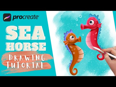 How To Draw A Cute Cartoon Seahorse - Procreate Drawing Tutorial