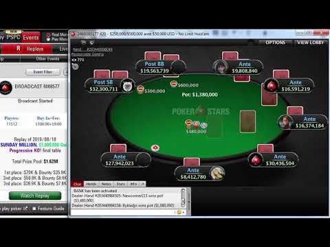 Replay | Final table PokerStars $109 SUNDAY MILLION, $1,000,000 Gtd - Progressive KO! Aug 18, 2019