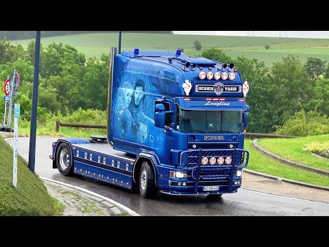Truckshow Ciney 2024 Part 2 with Van Herk Scania V8 open pipes sound and , custom semi Trucks