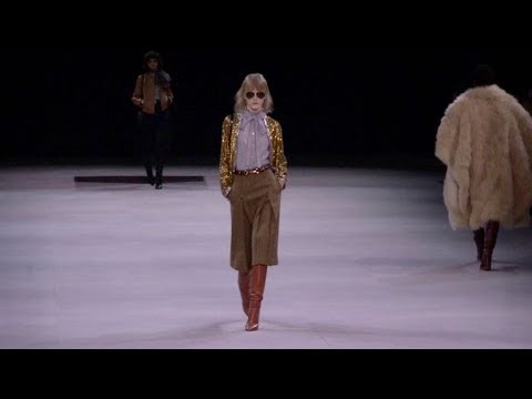 Models on the runway for the Celine Fashion Show in Paris