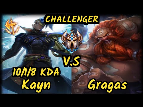 KAYN vs GRAGAS - 10/1/8 KDA JUNGLE CHALLENGER GAMEPLAY - KR