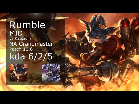 Rumble Mid vs Kassadin - NA Grandmaster 6/2/5 Patch 10.6 Gameplay