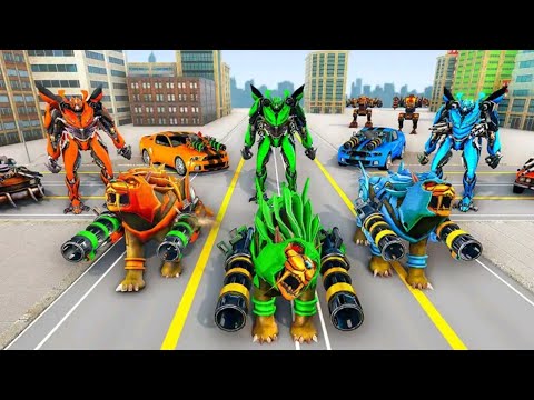 Mobil Balap Berubah Jadi Robot Singa | Lion Robot Car Transforming Games : Shooting Robot #2