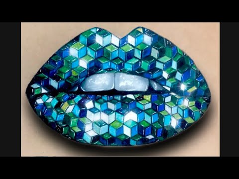How to draw 3D Glitter lips