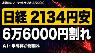 【8/20 日経平均・米国株】米財務省の買い戻し倍増・日経平均2134円安・FOMC議事要旨のタカ派色｜通勤前のマーケットラジオ
