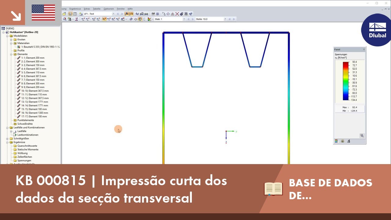 KB 000815 | Impressão curta dos dados da secção transversal