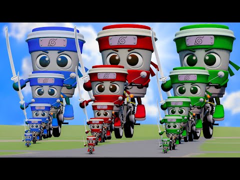 Big & Small Cappuccino Assassino on a motorcycle vs Trains | BeamNG.Drive