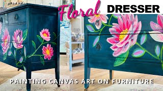 Painting big flowers over a Dresser that didn