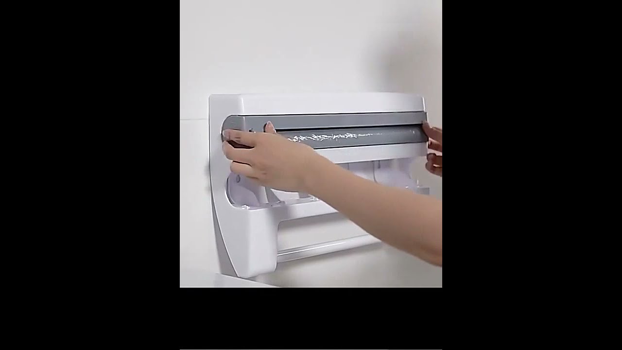 Wall Mounted 4 in 1 Paper Towel Kitchen Foil Wrap Roll Holder with Cutter & Spice Dispenser