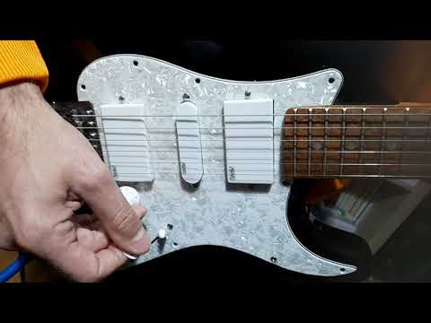 Handmade prewired HSH Neodymium Strat pickguard with HB split switch TR BL and mid PU cutoff switch image 17