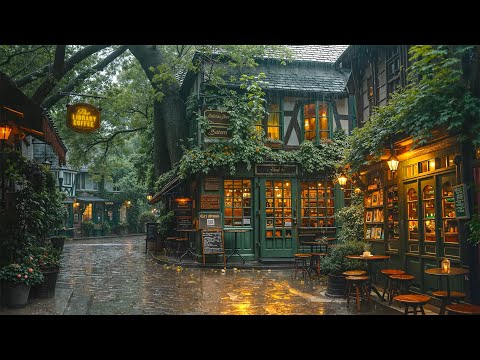 Rainy Day Jazz at a Vintage Library Café ☕Cozy Ambience, Warm Lights and Peaceful Vibes for Studying