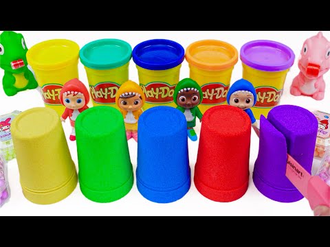 🌈 Satisfying Rainbow Play Doh Balls and Cookie Molds Fun 🌈 Kinetic Sand ASMR