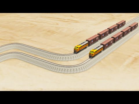 Impossible Weird 90 Degree Sharp Turn Rail Tracks Vs Trains Crossing - BeamNG.Drive