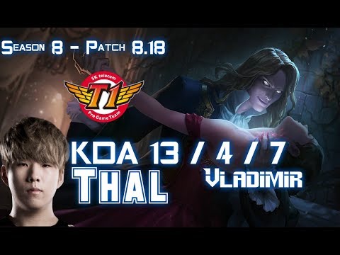 SKT T1 Thal VLADIMIR vs LUCIAN Bot - Patch 8.18 KR Ranked