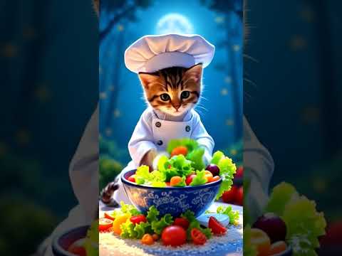 a cat making 🥗 salads #health #salad #catshorts #cookingcat