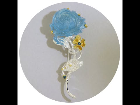 Brosa Argint 925 Accente Aurite Acvamarin Natural Trandafir Delicat