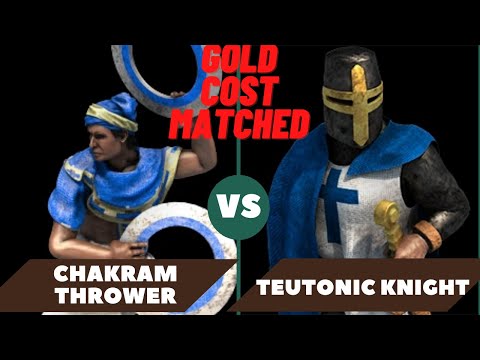 AOE2: 40 ELITE GURJARAN CHAKRAM THROWERS VS 30 ELITE TEUTONIC KNIGHTS. SAME GOLD COST. NO MICROING.