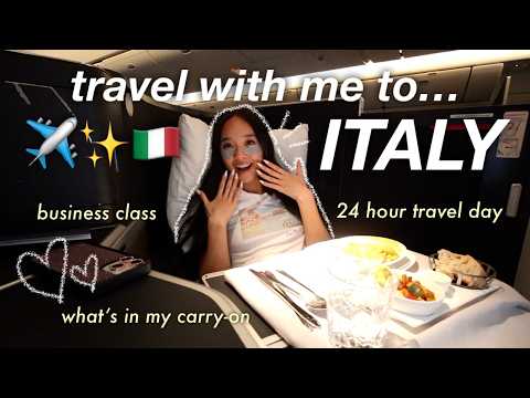 travel with me to italy ✈️✨🇮🇹 24 hour travel day, business class, & what's in my carry-on bag!
