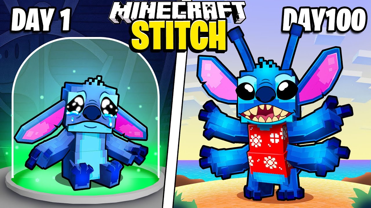I Survived 100 Days as STITCH in Minecraft