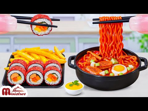 Spicy Korean Fire Noodles with Crispy Fried Chicken and Cheetos Kimbap