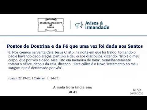 CCB Culto online 20/09/2020 às 18:00 horas