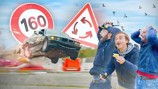 We take a roundabout at 160 km/h